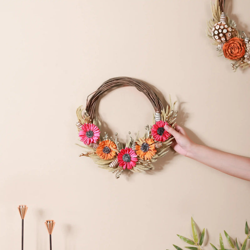Eco Sustainable Flower Wreath For Home Multicolour- Artificial Flower Wreath, Multicolour Wreath, Home Decor Wreath