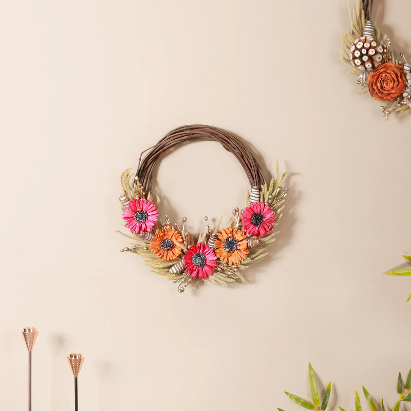 Eco Sustainable Flower Wreath For Home Multicolour- Artificial Flower Wreath, Multicolour Wreath, Home Decor Wreath
