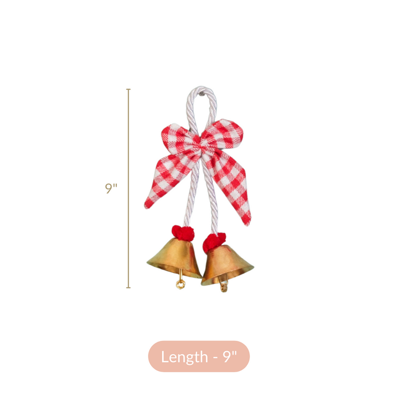 Set Of 2 Golden Bell Wall Hanging With Bow