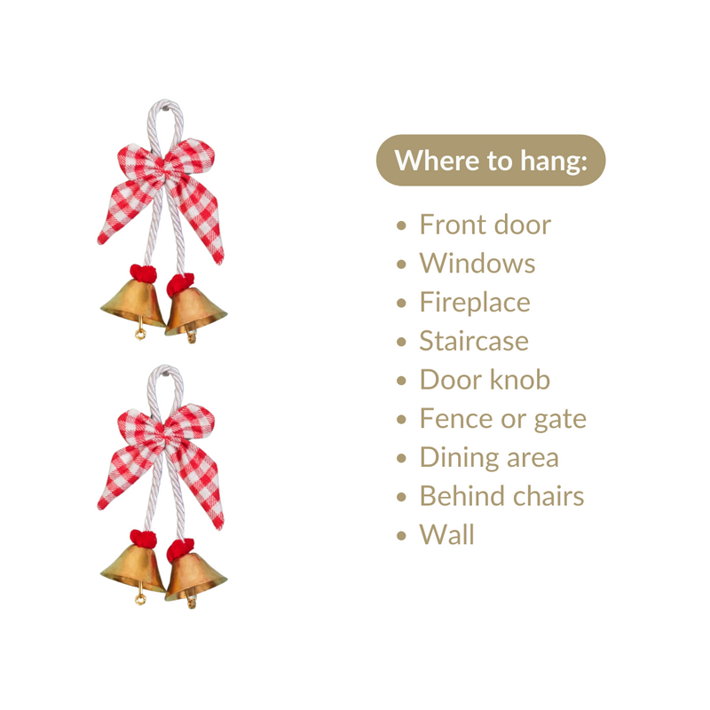 Set Of 2 Golden Bell Wall Hanging With Bow