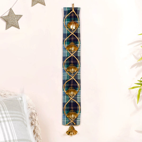 Blue Plaid Christmas Wall Hanging With Bells