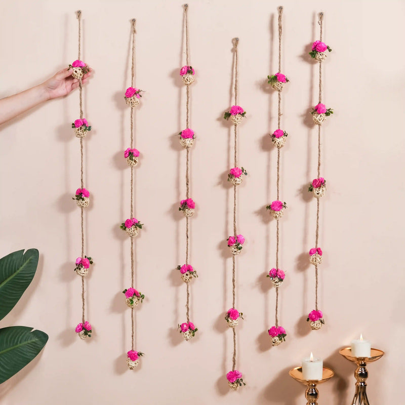 Dainty Dried Flower Wall Hanging Sustainable Set Of 6 Pink- Sustainable Dried Flowers, Wall Hanging Set, Pink Flower Decor, Wall Hangings Set