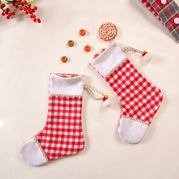 Set Of 2 Festive Plaid Santa Socks
