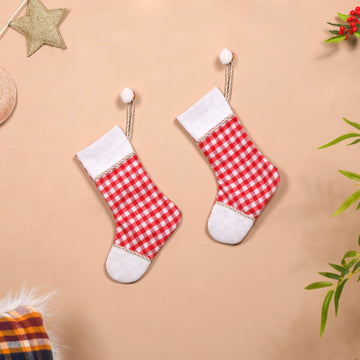 Set Of 2 Festive Plaid Santa Socks