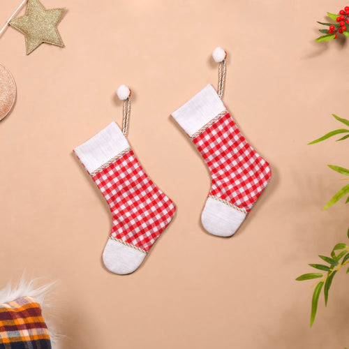 Set Of 2 Festive Plaid Santa Socks