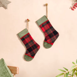 Plaid Bell Santa Socks Set Of 2