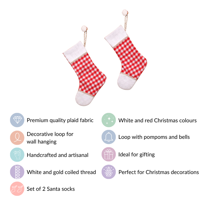 Set Of 2 Festive Plaid Santa Socks