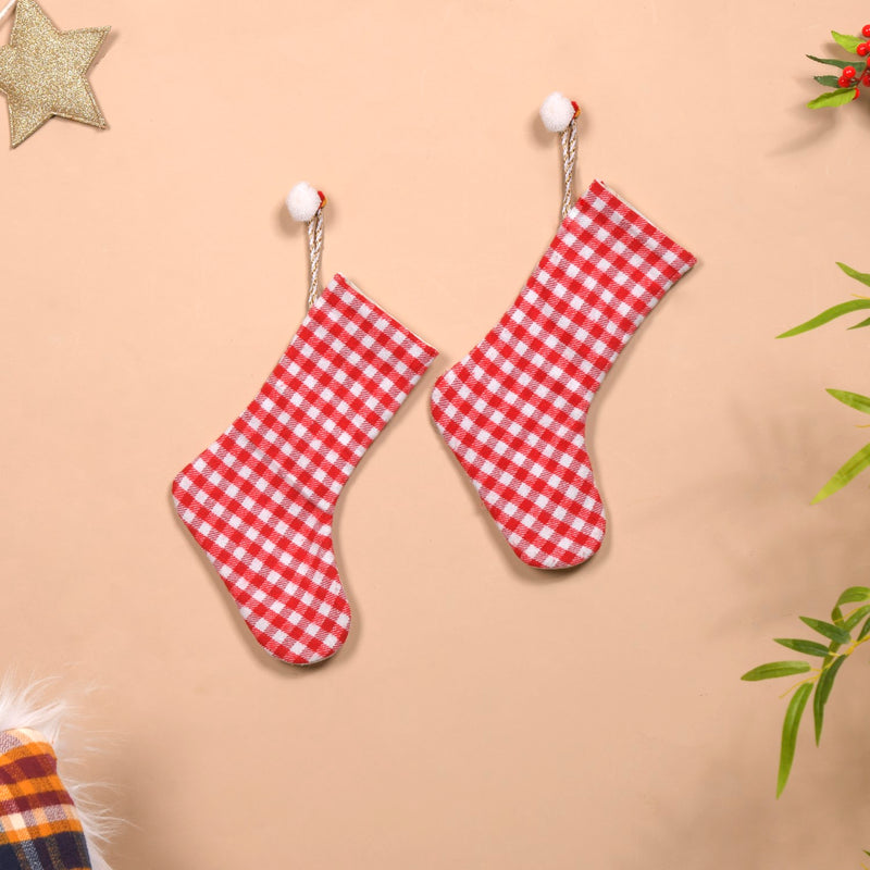 Set Of 2 Festive Plaid Santa Socks