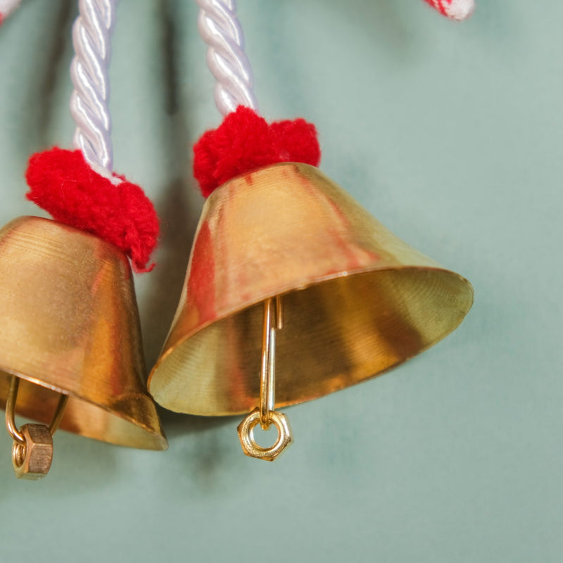 Set Of 2 Golden Bell Wall Hanging With Bow
