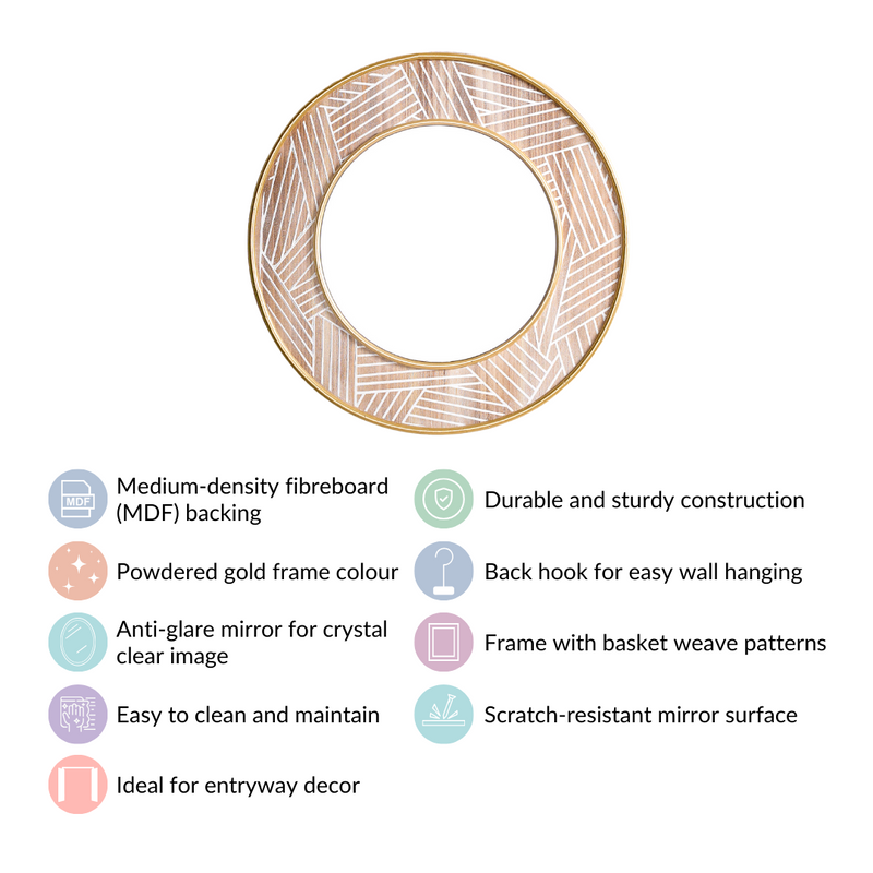 Round Wall Mirror With Metal And Wooden Detailing 19 Inch