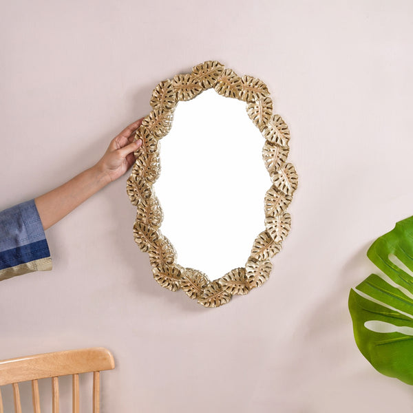 Monstera Leaf Ornate Wall Mirror Gold