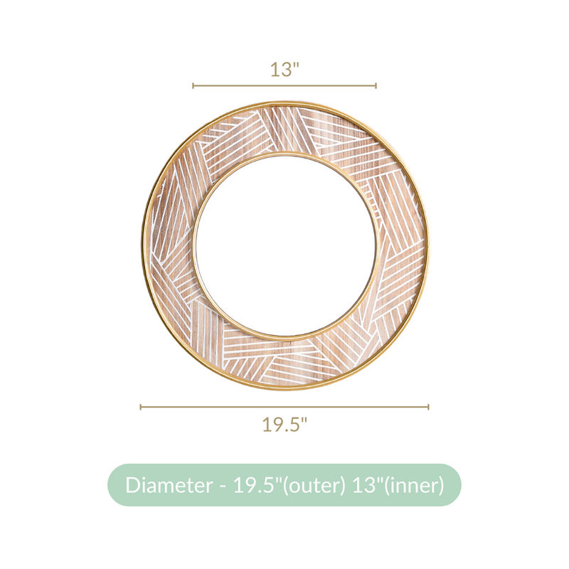 Round Wall Mirror With Metal And Wooden Detailing 19 Inch