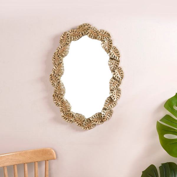 Monstera Leaf Ornate Wall Mirror Gold