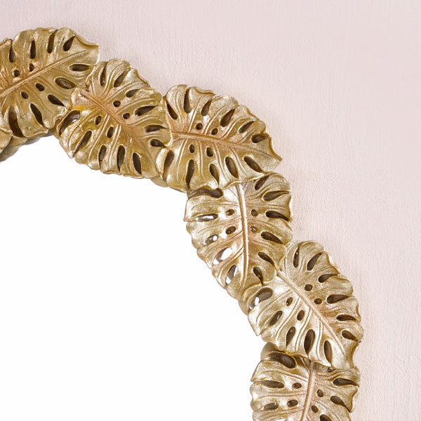 Monstera Leaf Ornate Wall Mirror Gold