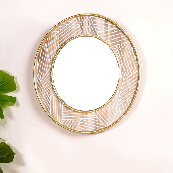 Round Wall Mirror With Metal And Wooden Detailing 19 Inch