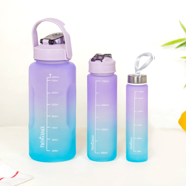 Gym Motivational Water Bottle Set Of 3 Lavender Blue