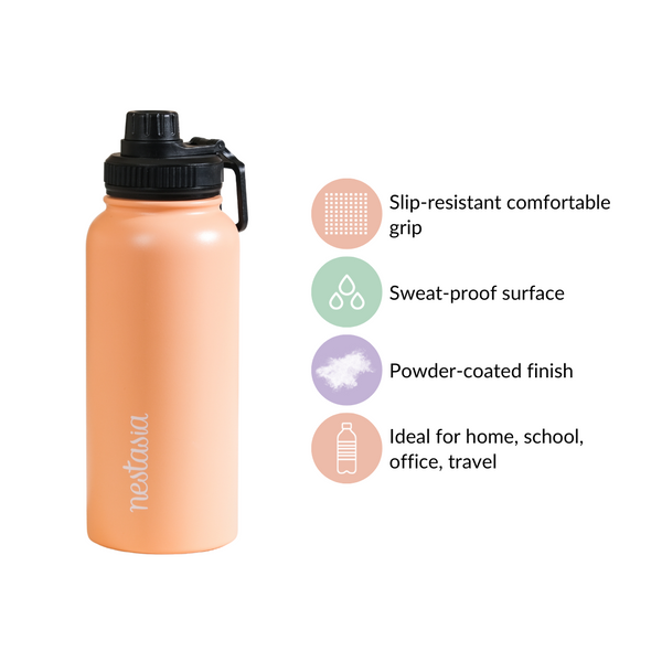 Insulated Thermos Stainless Steel Water Bottle Peach 1L