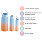 Motivational Water Bottles Set of 3 Blue Orange- Water bottles, water bottle set, BPA free water bottles, water bottle with sipper