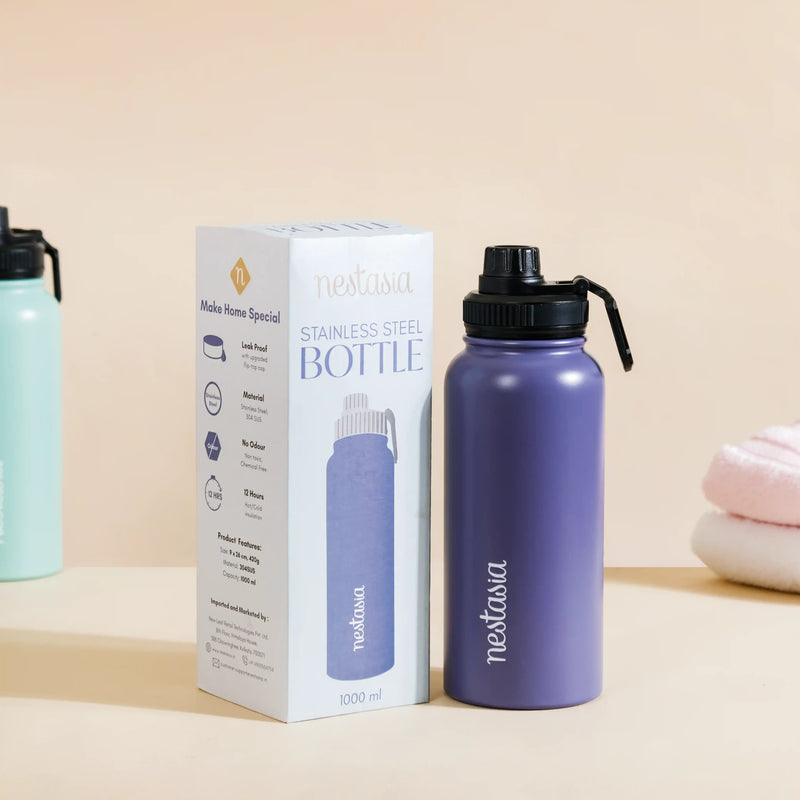 Stainless Steel Travel Bottle Blue 1L - Water bottle, stainless steel water bottle, insulated water bottle, sipper water bottle