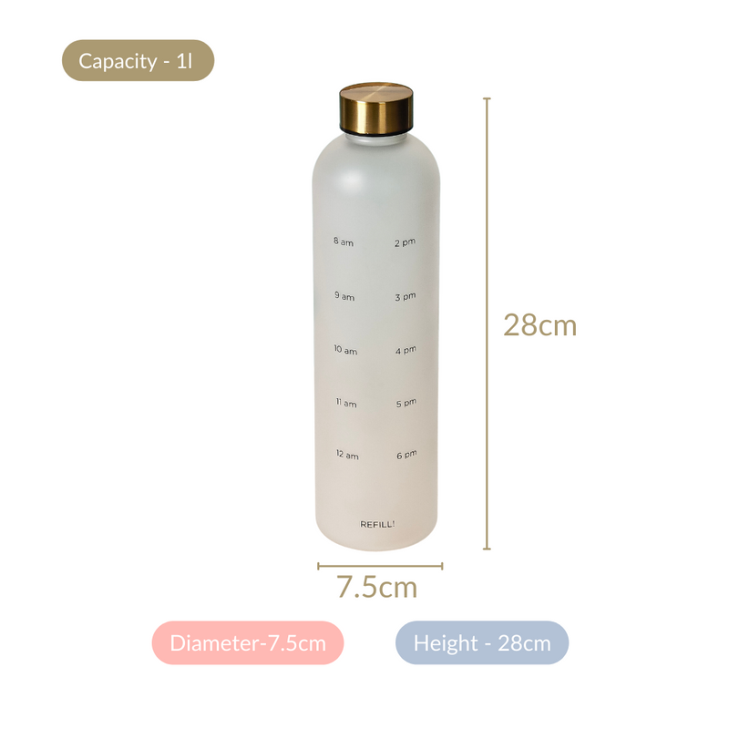 Time Marker Matte Water Bottle White 1L Set Of 2 - Water bottle, water bottle for office, travel water bottle, BPA free water bottle
