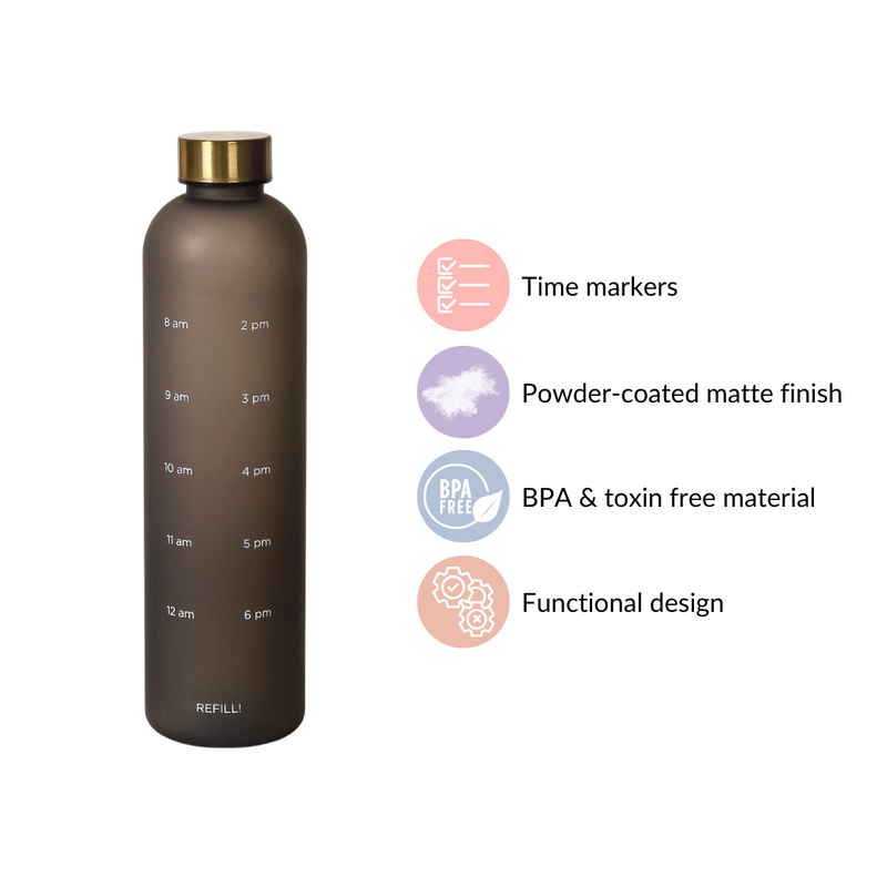 Sleek Chic Water Bottle Black 1L Set Of 2 - Water bottle, water bottle for office, travel water bottle, BPA free water bottle