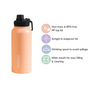 Insulated Thermos Stainless Steel Water Bottle Peach 1L - Water bottle, stainless steel water bottle, insulated water bottle, BPA free water bottle