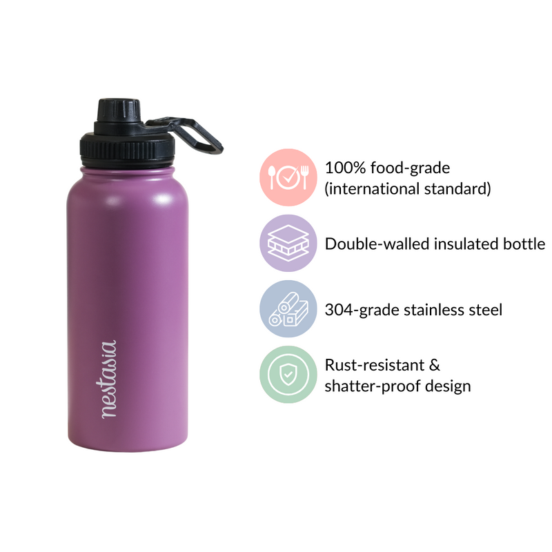 Stainless Steel Sipper Bottle Purple 1L - Water bottle, stainless steel water bottle, insulated water bottle, sipper water bottle