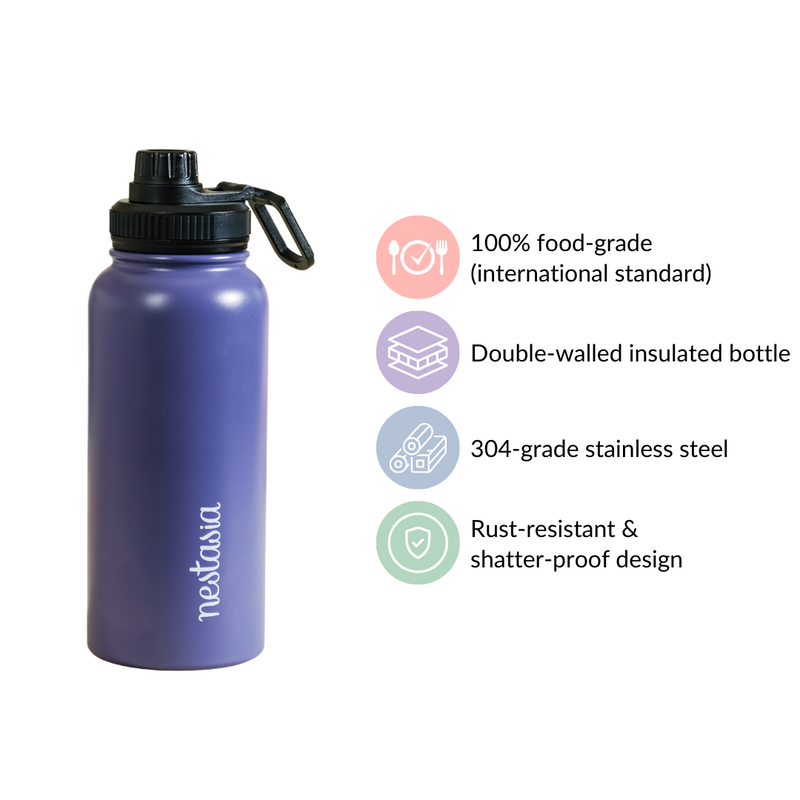 Stainless Steel Travel Bottle Blue 1L - Water bottle, stainless steel water bottle, insulated water bottle, sipper water bottle