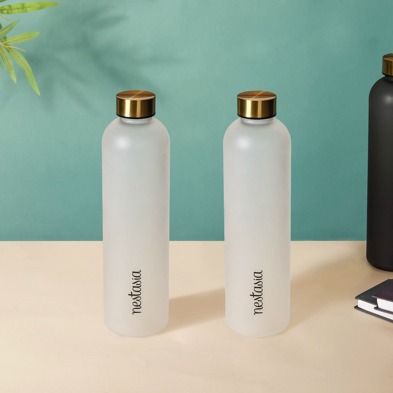 Time Marker Matte Water Bottle White 1L Set Of 2 - Water bottle, water bottle for office, travel water bottle, BPA free water bottle