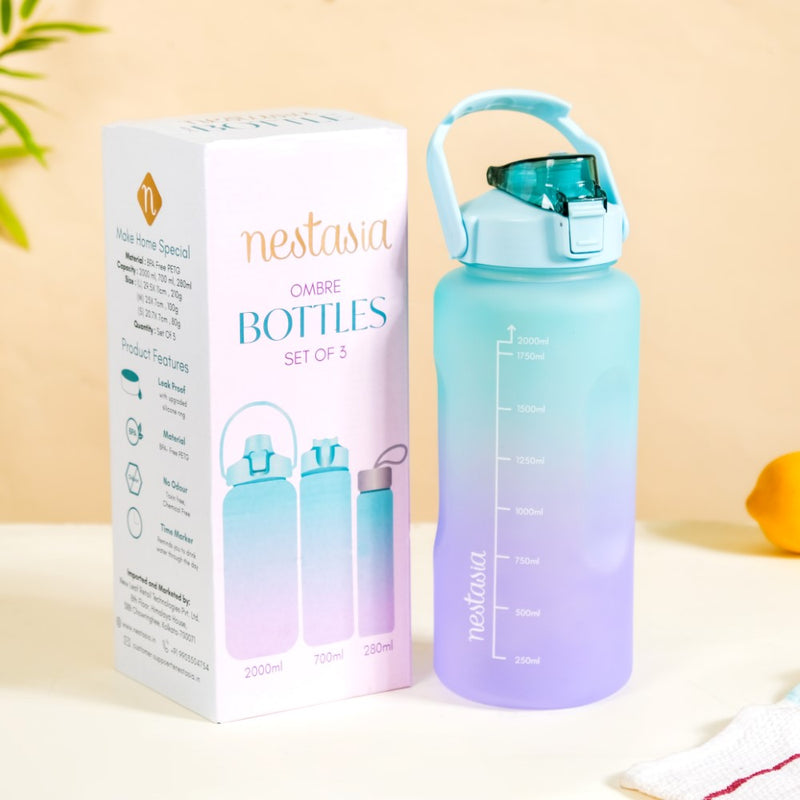 Set Of 3 Motivational Water Bottles Green Lavender- Water bottles, water bottle set, BPA free water bottles, water bottle with sipper