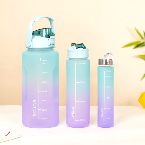 Set Of 3 Motivational Water Bottles Green Lavender
