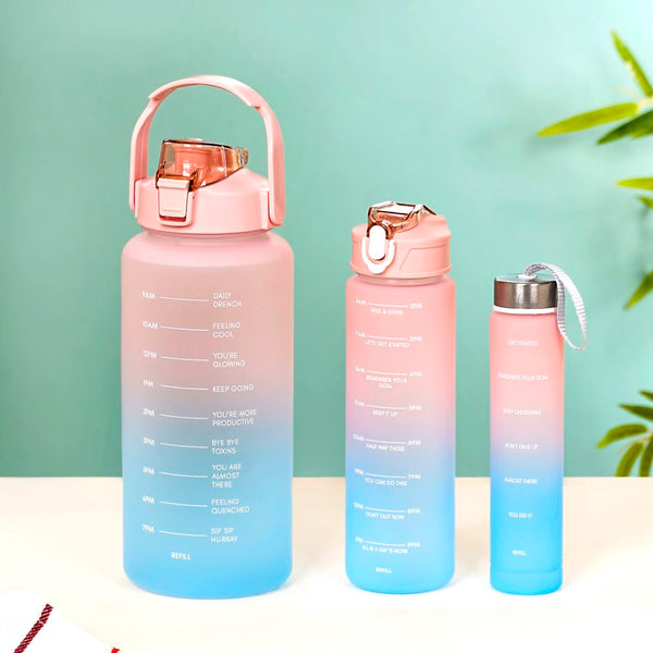 Sporty Motivational Water Bottles Set Of 3 Pink Blue