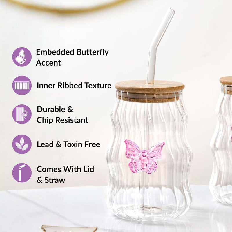 Wavy Butterfly Tumbler With Straw Set Of 2 500ml