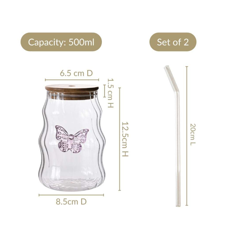 Wavy Butterfly Tumbler With Straw Set Of 2 500ml