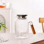 Wavy Glass Pitcher With Wooden Handle And Lid
