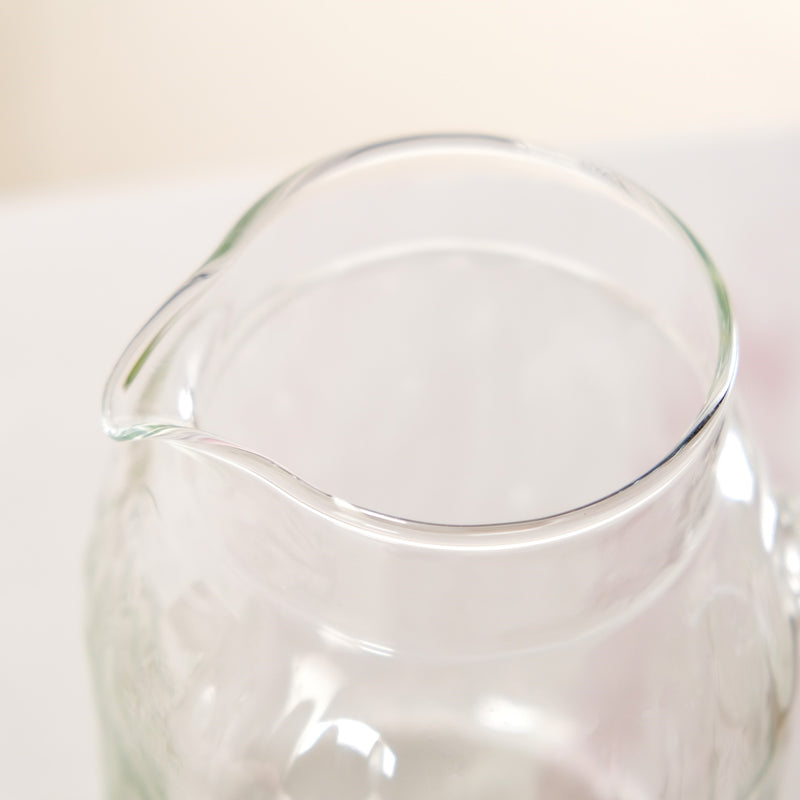 Wavy Glass Pitcher With Wooden Handle And Lid