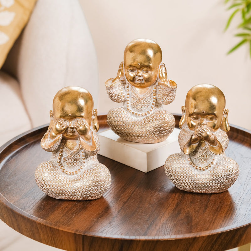 Wise Monk Trio Showpiece For Home Decor Gold