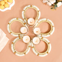 Set Of 5 Faux Pearl Clustered Tea Light Holders