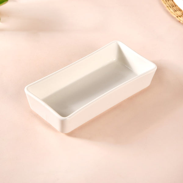 White Ceramic Bowls With Bamboo Tray Set Of 5