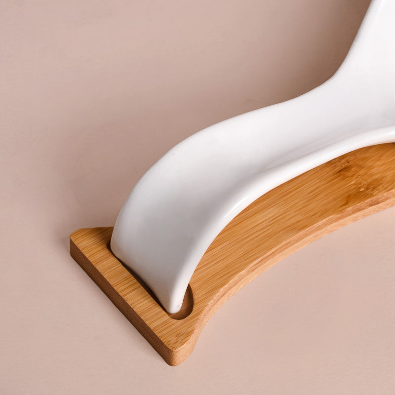 White Ceramic Spoon Holder With Wooden Tray