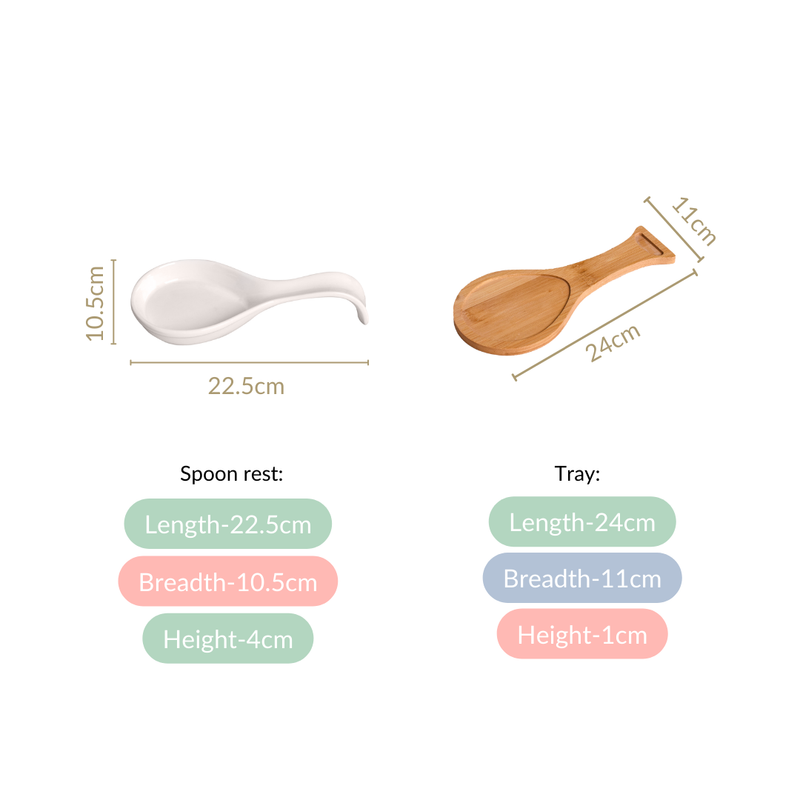 White Ceramic Spoon Holder With Wooden Tray