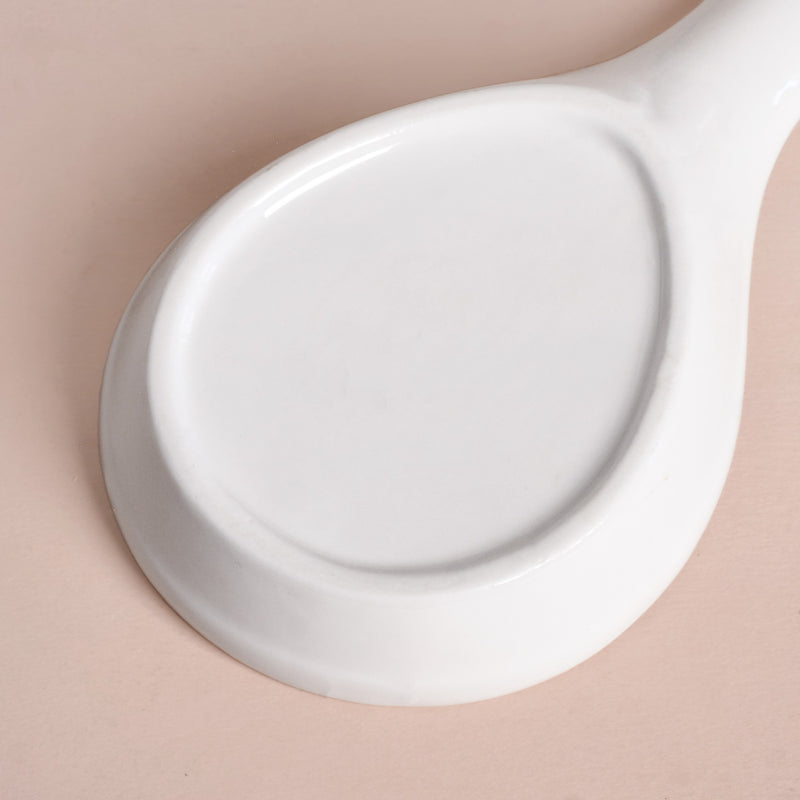White Ceramic Spoon Holder With Wooden Tray