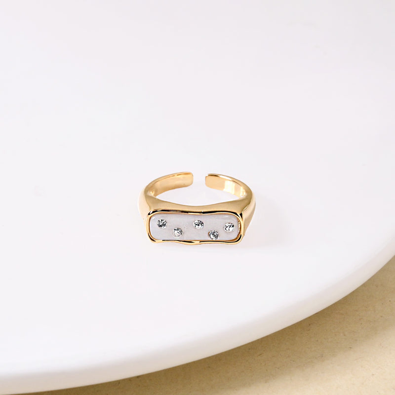 White Domino Stone Studded Gold Ring