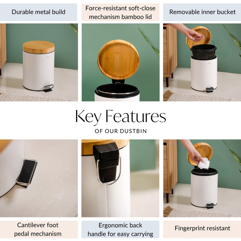 Modbin White Dustbin With Detachable Bucket 5000ml