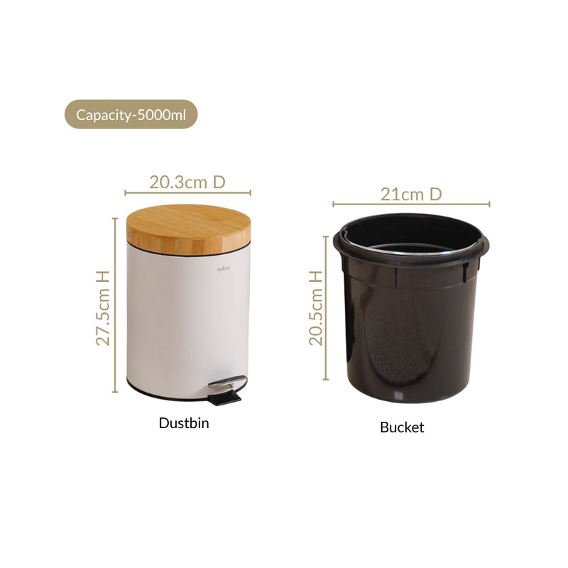 Modbin White Dustbin With Detachable Bucket 5000ml