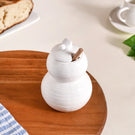 White Honey Pot With Wooden Dipper 350ml