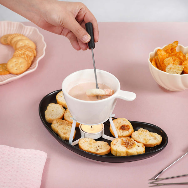 Modern Cheese Fondue Set With Dip Skewers And Plate