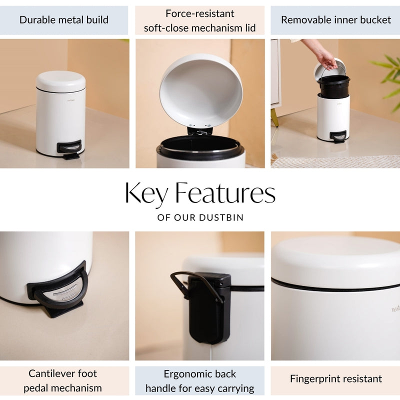 Clean Curve Pedal Operated Metal Dustbin With Bucket White 3000ml