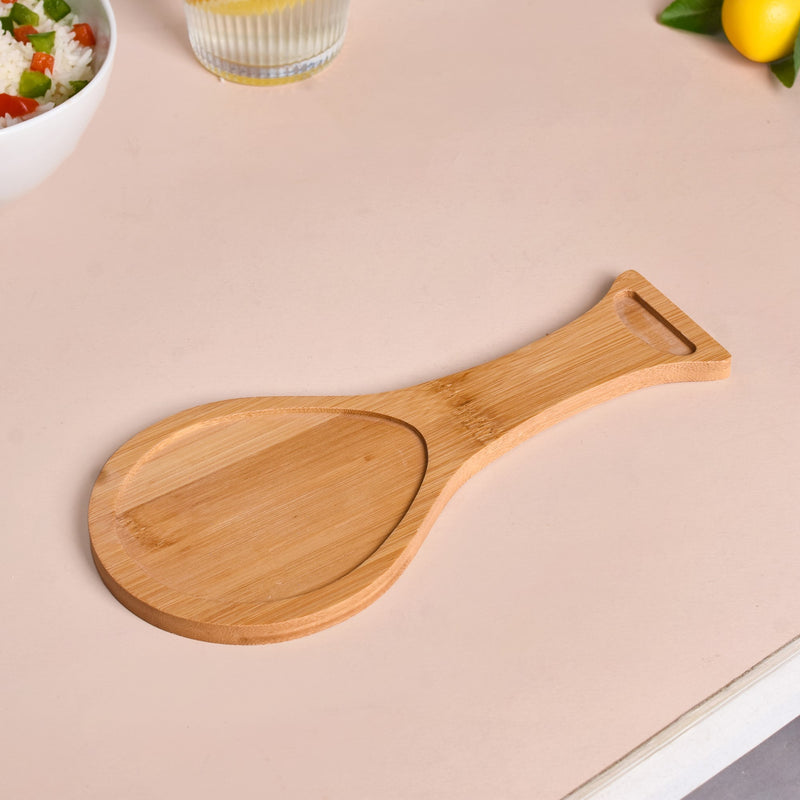 White Ceramic Spoon Holder With Wooden Tray