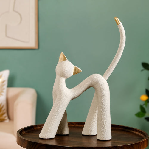 White Resin Table Top Cat Statue